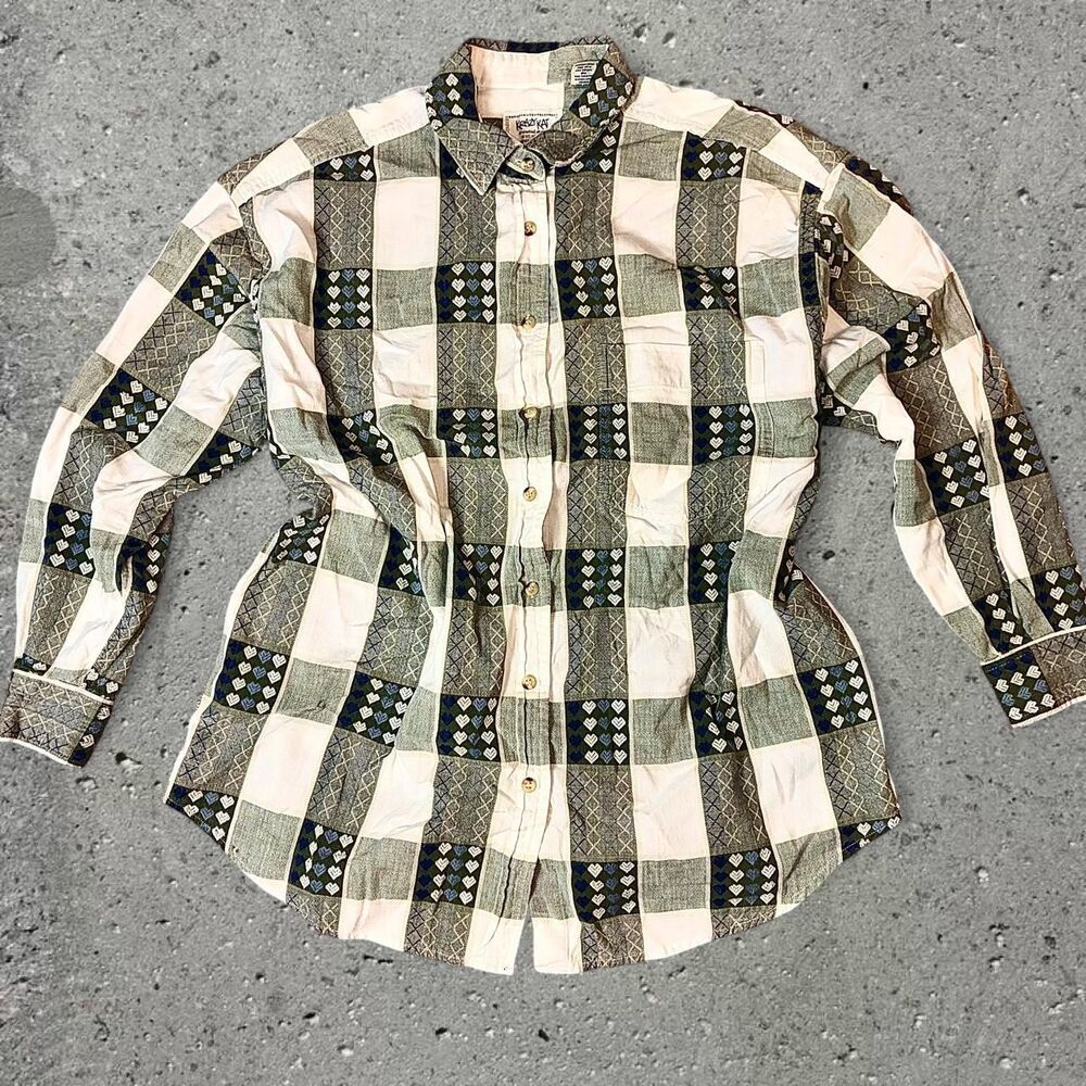 Krazy Kat green and white checkered cotton cottagecore button down size18/20W